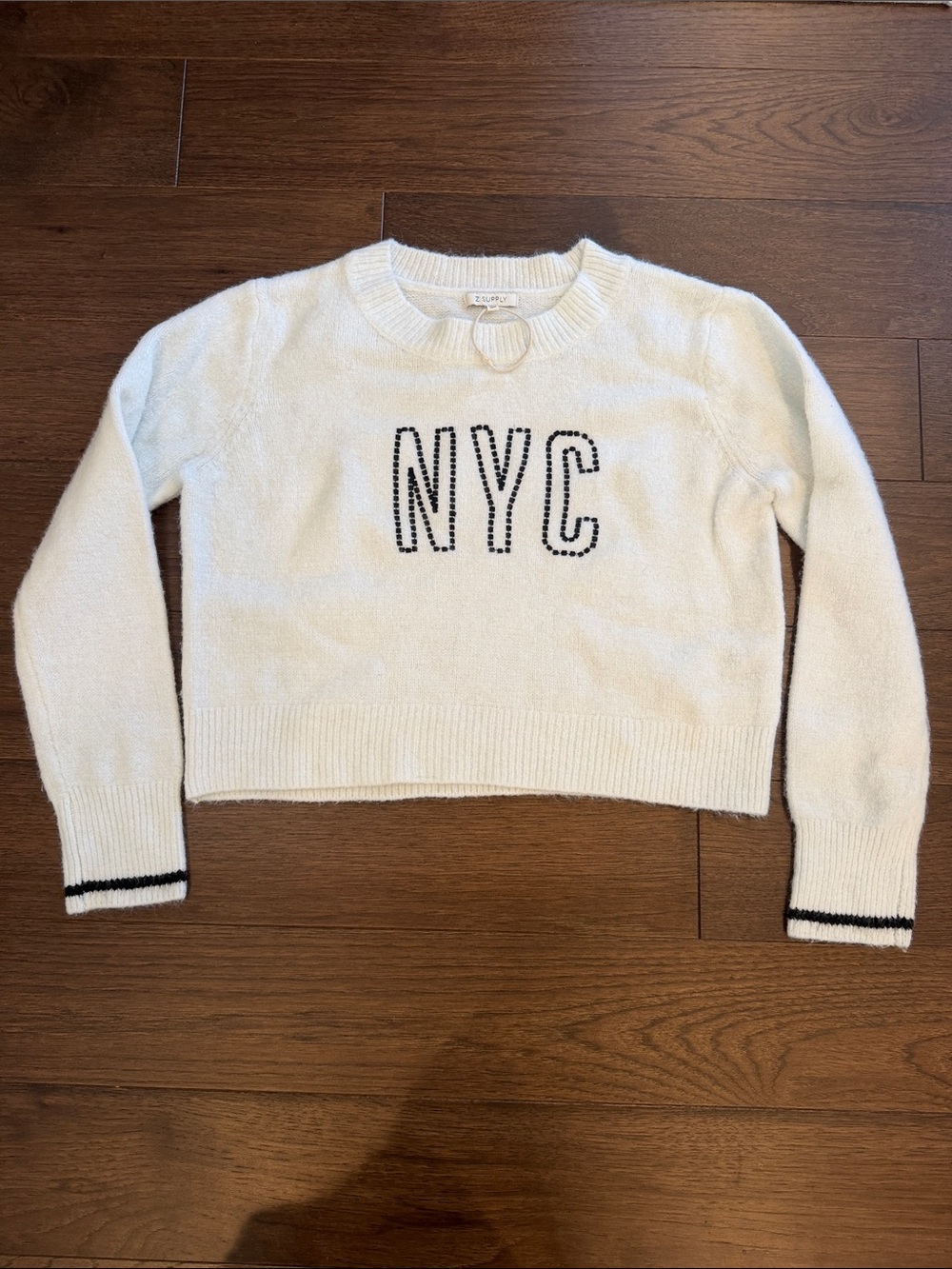 Z Supply Cropped Crewneck Sweater with 'NYC' Size Medium - C53-043